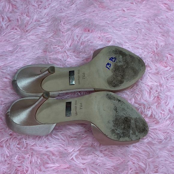 Badgley Mischka Satin Peep-Toe Heels with Rosette Accent in Champagne - Picture 5 of 5